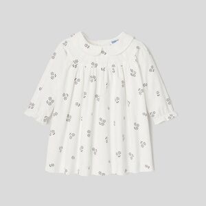 Jacadi Baby Girl Black and White Floral Velour Dress